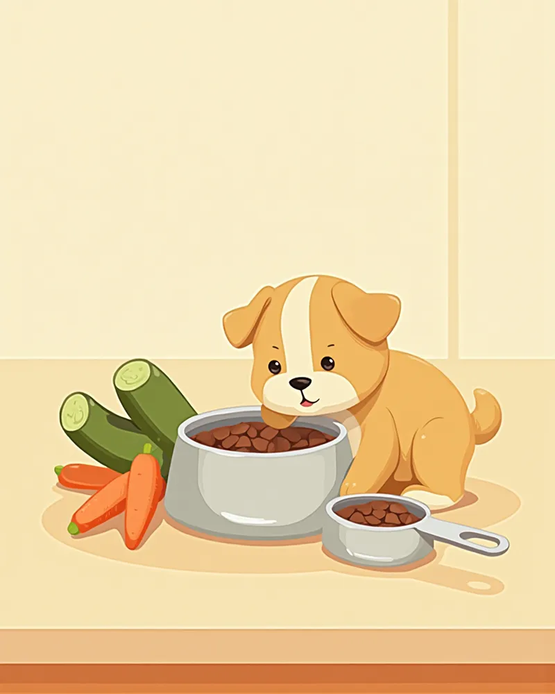 계량컵으로 측정한 사료와 당근, 오이 간식