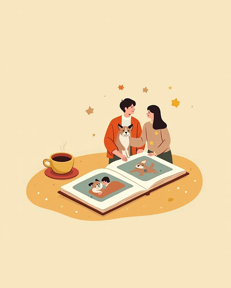 보호자가 강아지와의 추억을 기록하는 장면