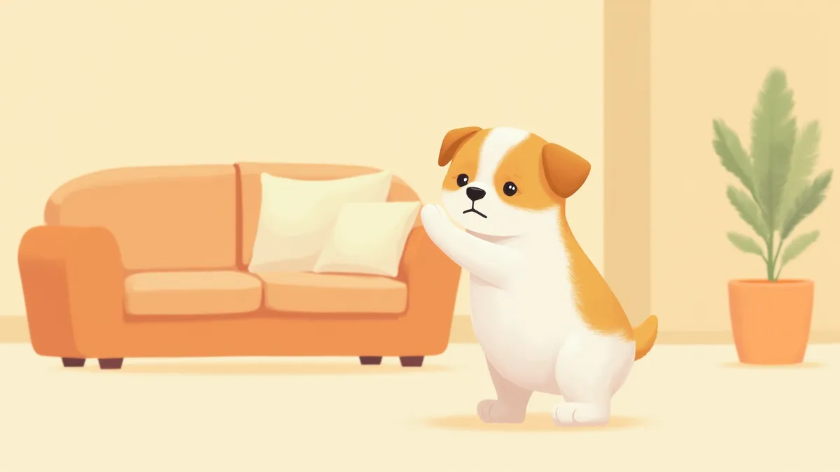 앞발을 들고 있는 강아지와 살펴보는 보호자