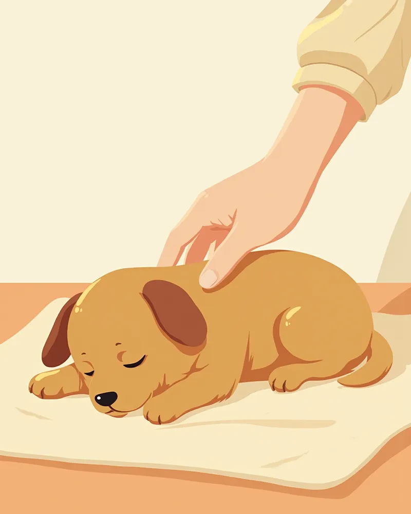 무기력하게 누워있는 강아지의 잇몸을 확인하는 보호자