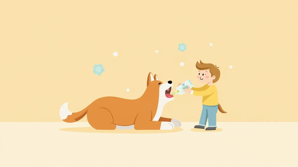 강아지가 구강 세정 간식을 씹고 있는 모습