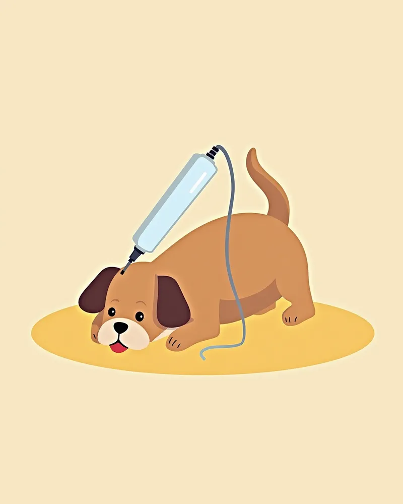 수의사가 마취 상태의 강아지 치아에서 치석을 제거하는 모습