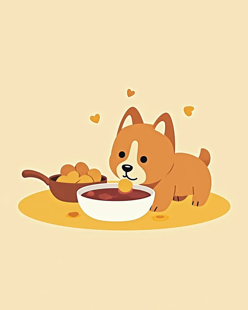 강아지가 부드러운 음식을 먹고 있는 모습, 주인이 잇몸을 청소 중