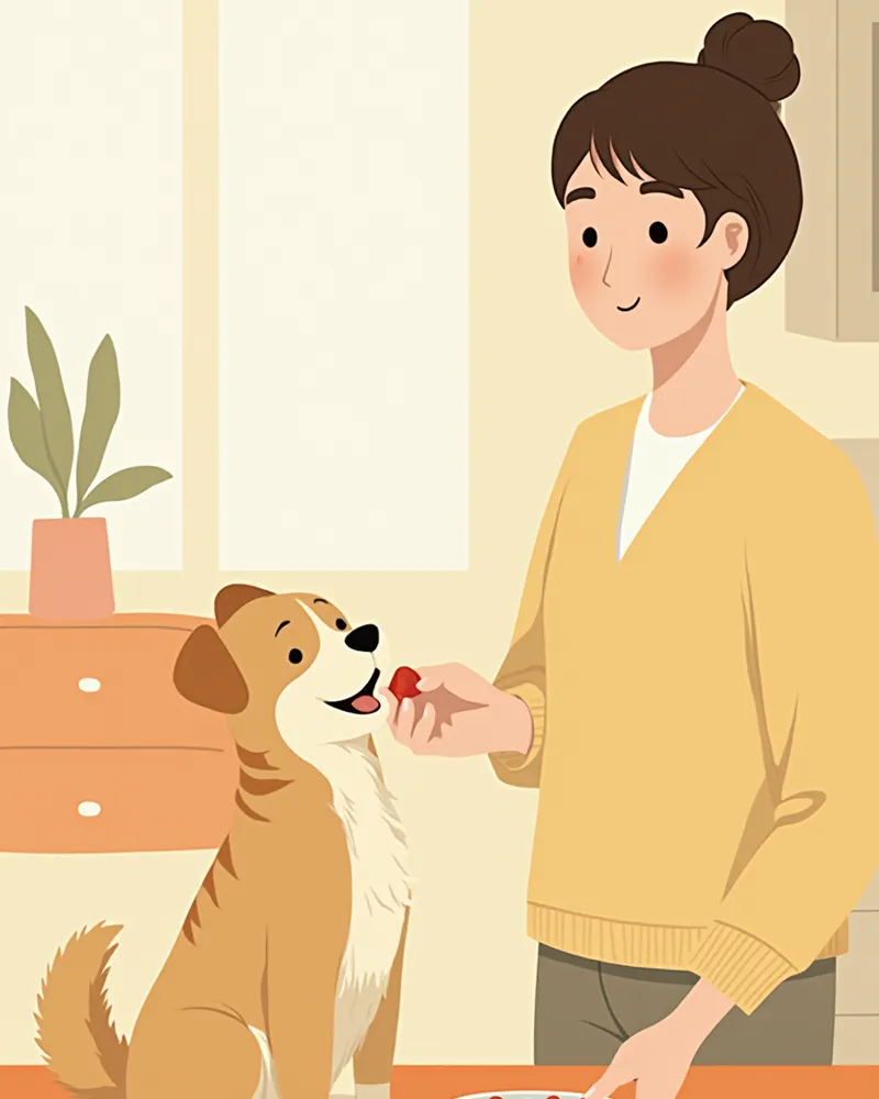노령견에게 부드러운 식사를 급여하는 보호자