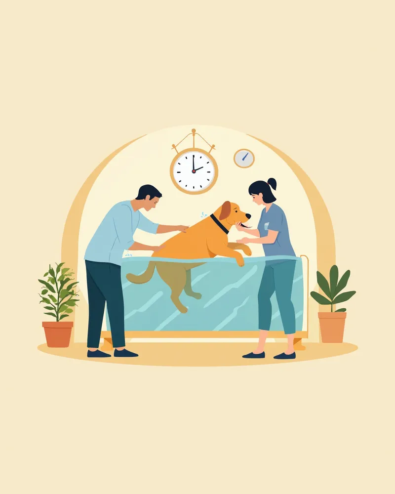 수중 러닝머신에서 재활 운동 중인 강아지