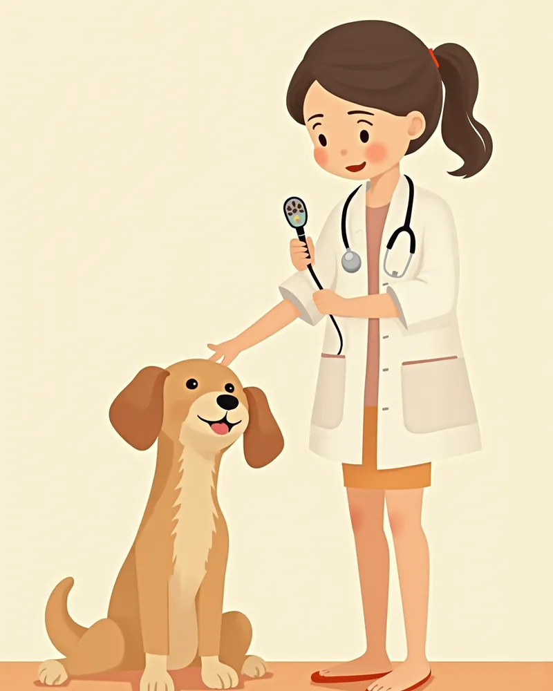 수의사가 강아지 귀를 검사하는 모습