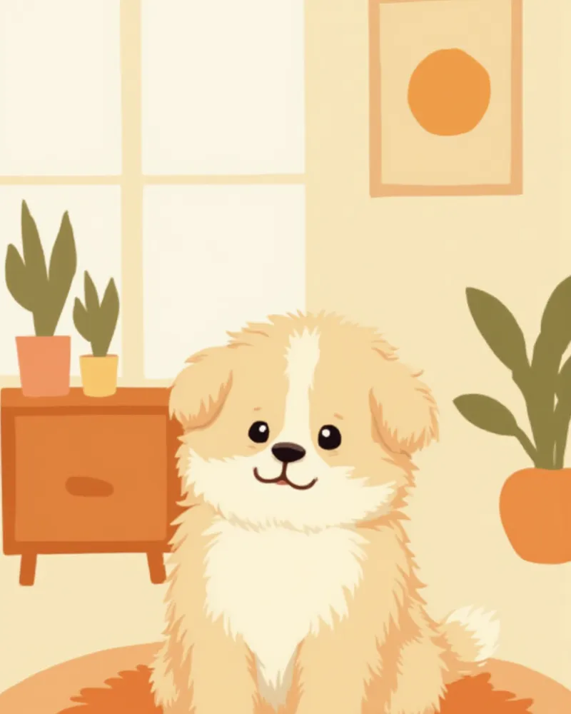 고개를 한쪽으로 기울이고 앉아있는 강아지