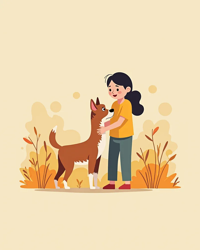 아픈 강아지를 안고 있는 보호자