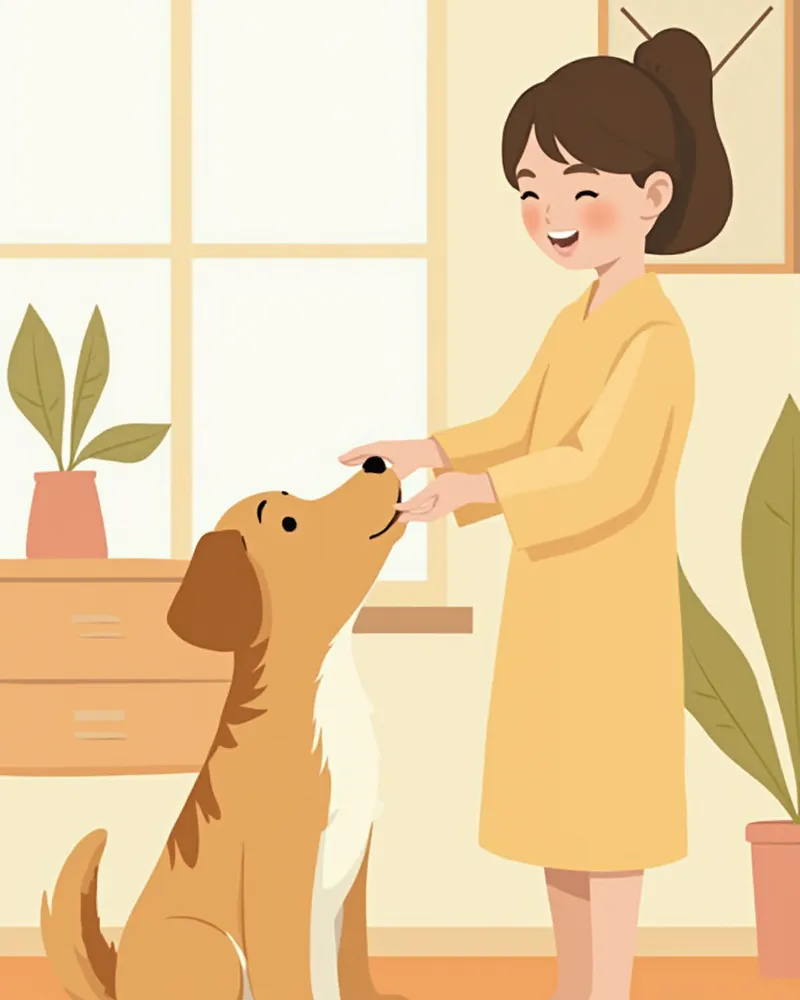 집에서 강아지 잇몸 색을 정기적으로 확인하는 보호자