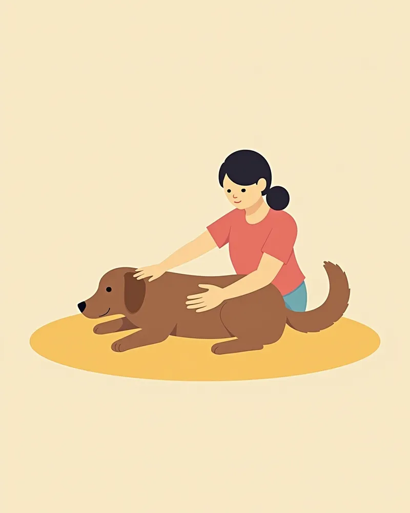 수의사 보조진료사가 강아지에게 마사지를 하는 모습