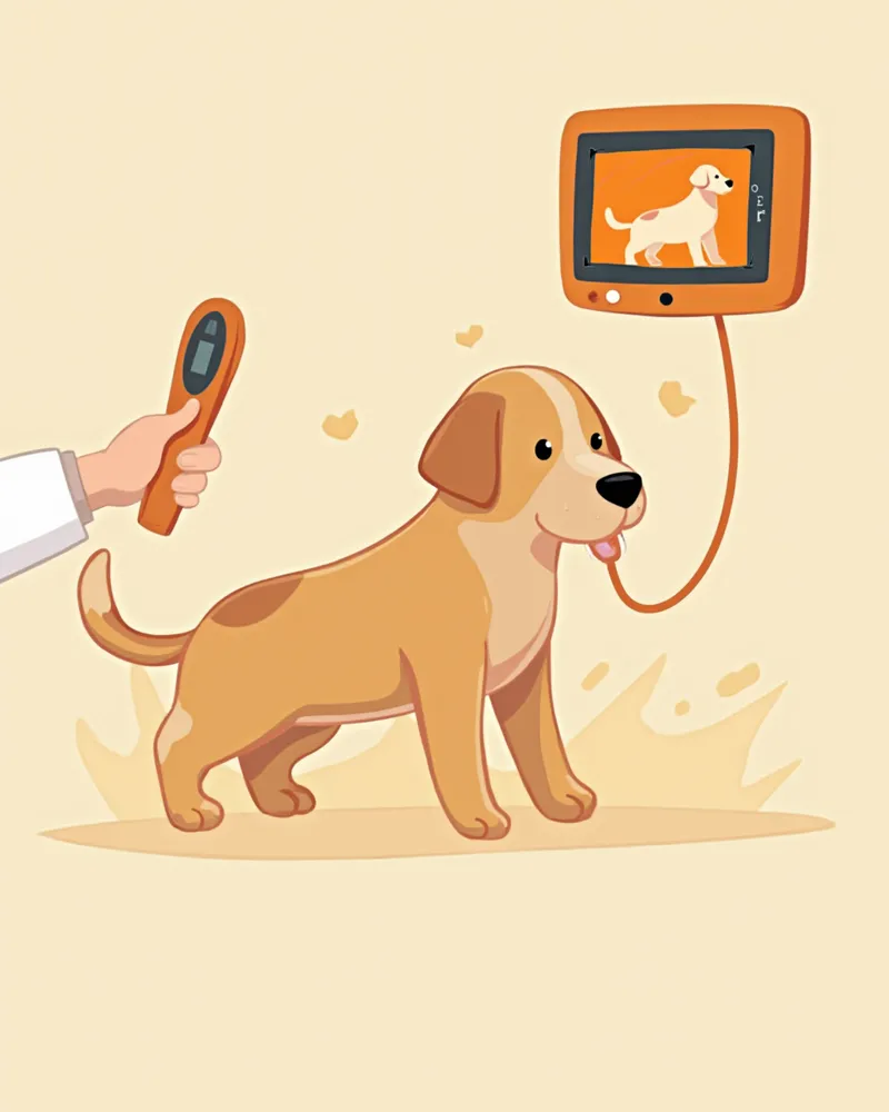 복부 초음파 검사를 받는 강아지 일러스트