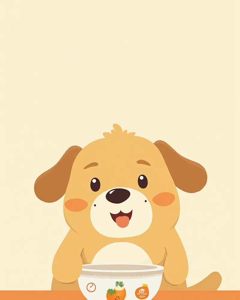소량의 저지방 식단을 먹는 강아지 일러스트