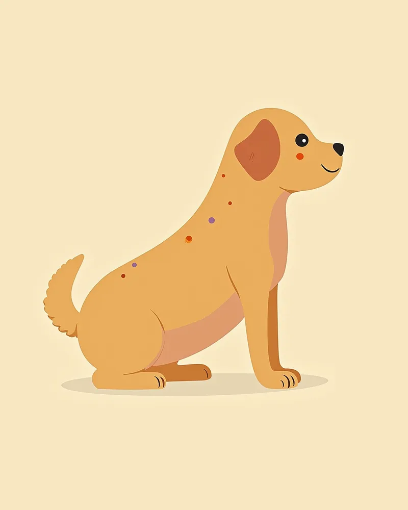 수유 중인 강아지의 목 주변에 가벼운 피부 발진이 있는 모습
