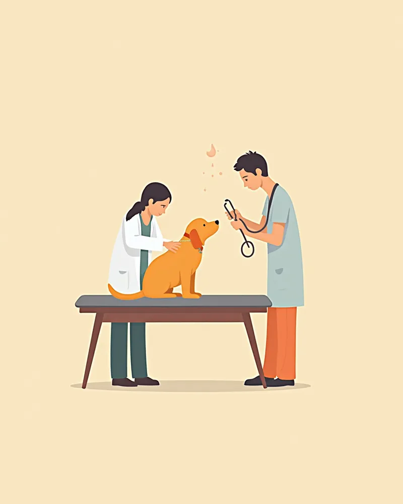 수의사에게 진찰받는 작은 강아지