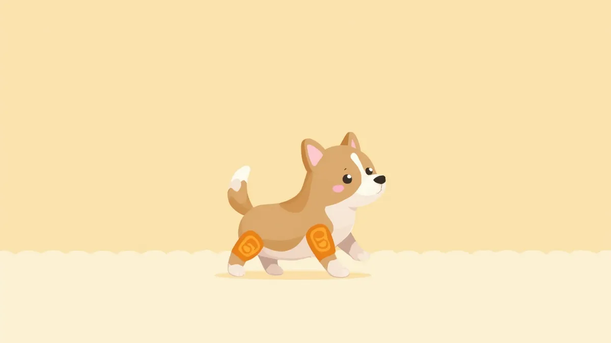 무릎 보호대를 착용한 강아지 일러스트