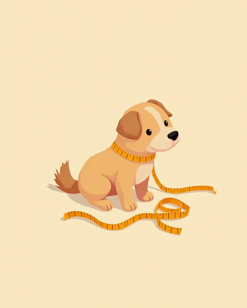 무릎 둘레를 재고 있는 강아지 일러스트
