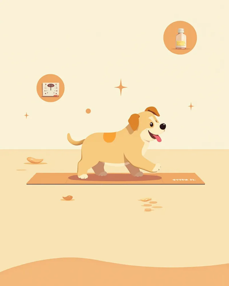미끄럼 방지 매트 위를 걷는 강아지 일러스트