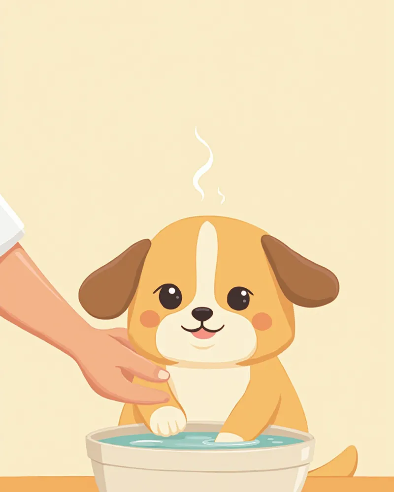 족욕 치료를 받고 있는 강아지 일러스트