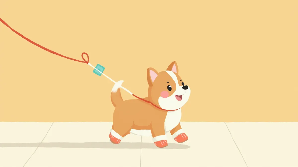 여름철 산책 중 신발을 신고 있는 강아지