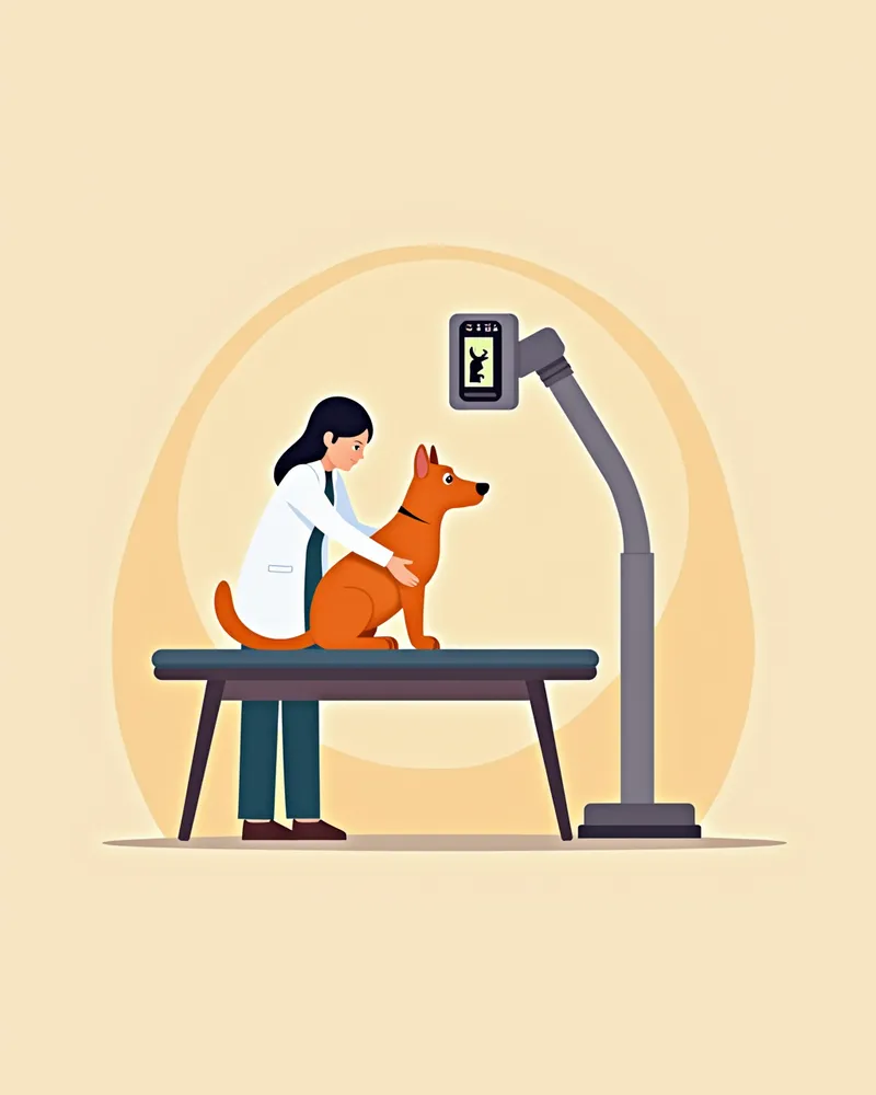동물병원에서 진료받는 강아지와 수의사