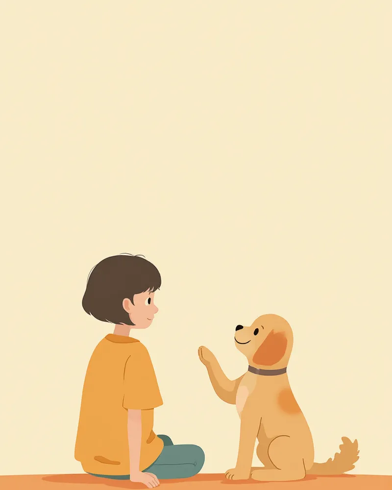 보호자가 앞발을 든 강아지를 살펴보는 모습