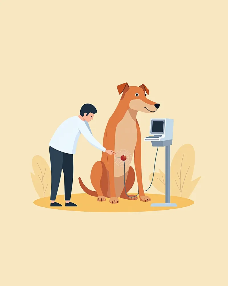 수의사가 초음파로 요로를 검사하는 모습