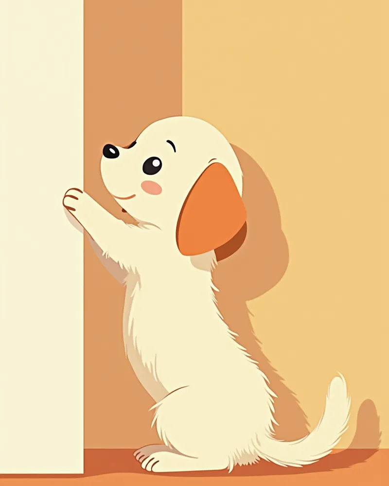 머리를 벽에 대고 멍하게 서 있는 강아지