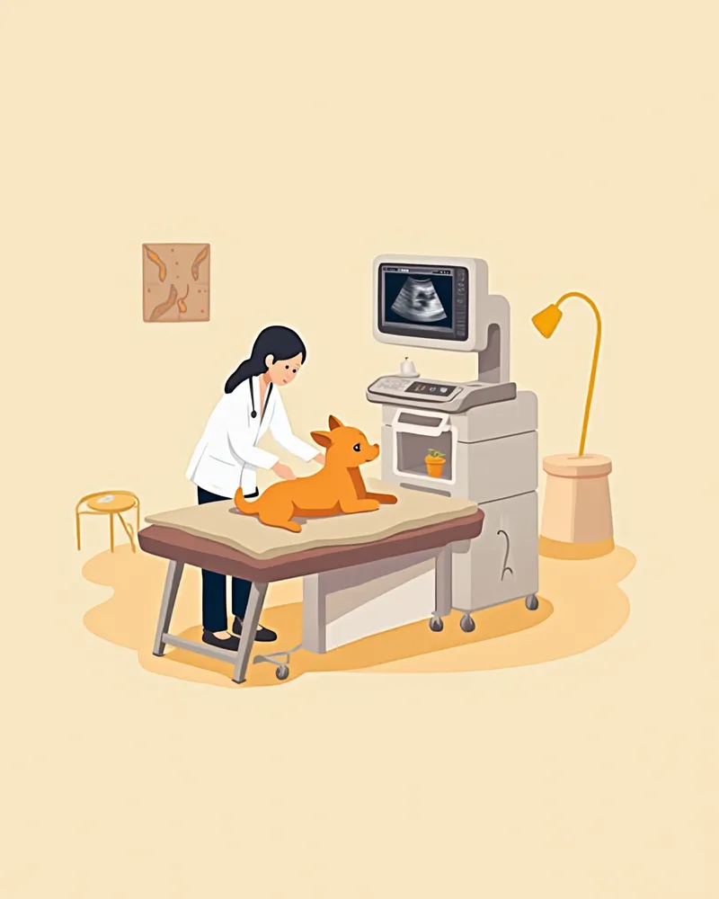 복부 초음파 검사를 받는 강아지