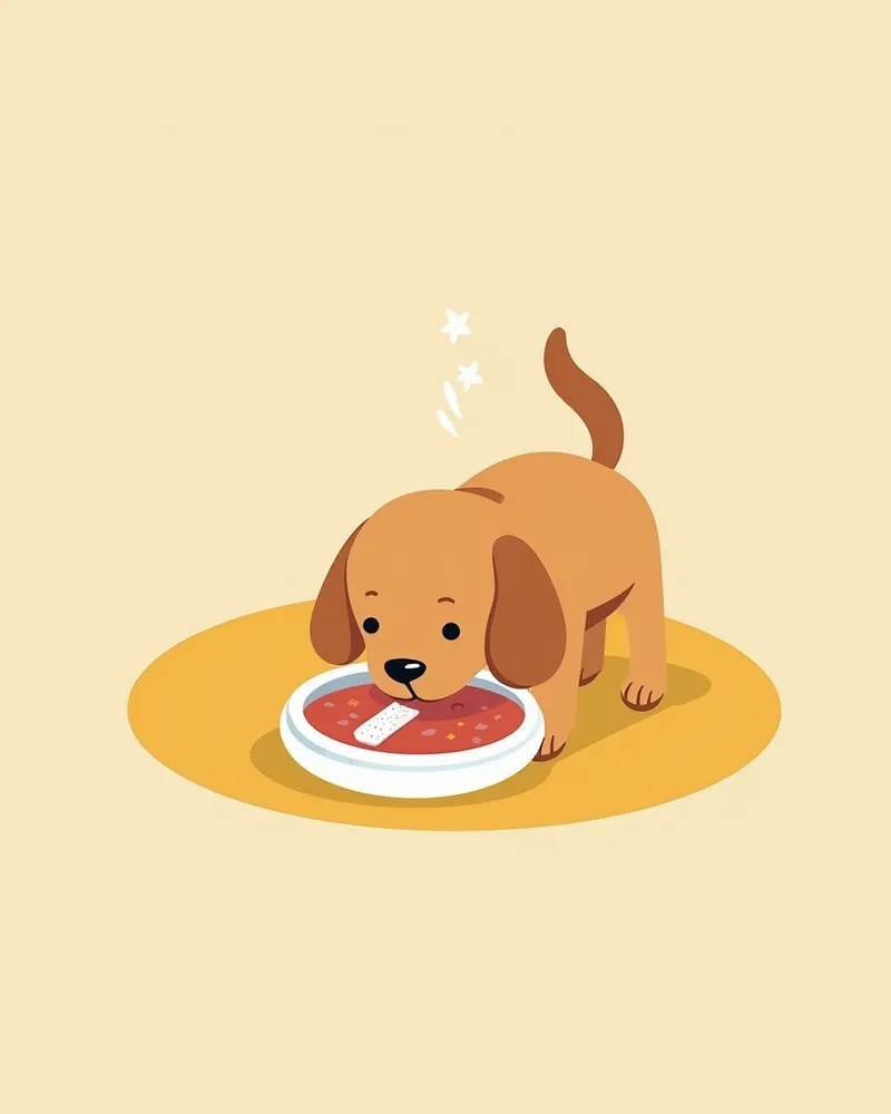 발치 후 부드러운 음식을 먹는 강아지