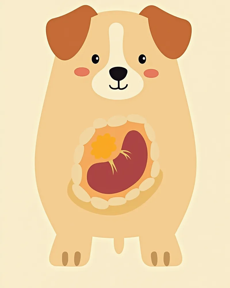 강아지 복부에서 비장을 중심으로 한 해부도