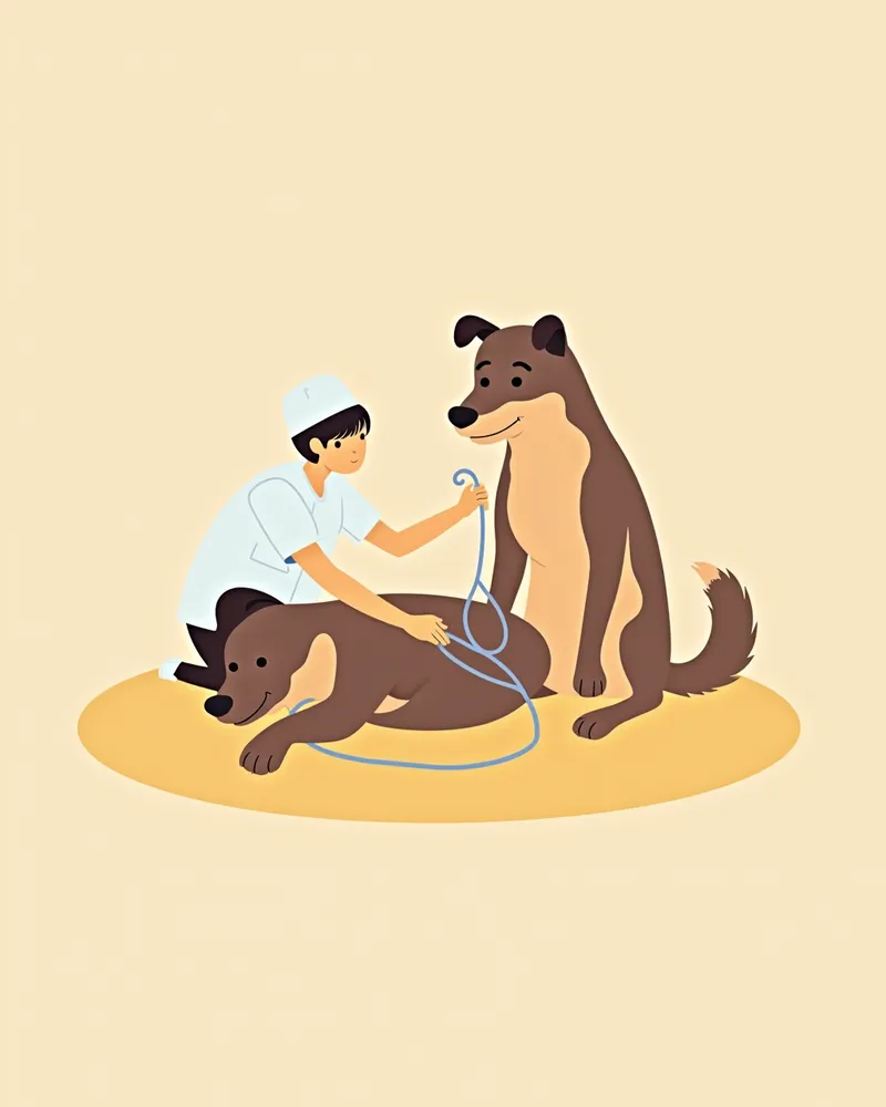 수의사가 강아지의 복부 초음파 검사를 진행하는 모습
