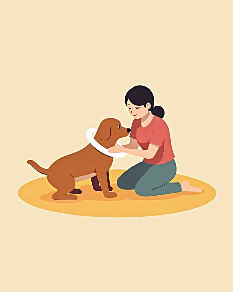 수술 후 강아지 상처 부위를 살펴보는 보호자