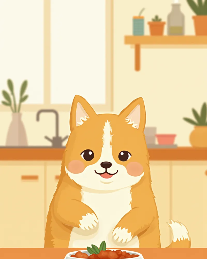 임신 중인 강아지가 건강한 사료를 먹고 있는 모습