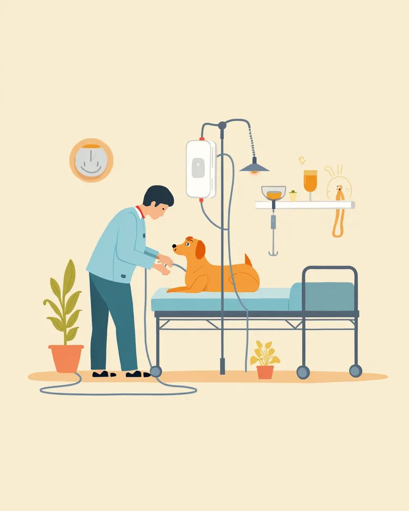 수의사가 강아지에게 수액을 놓는 모습