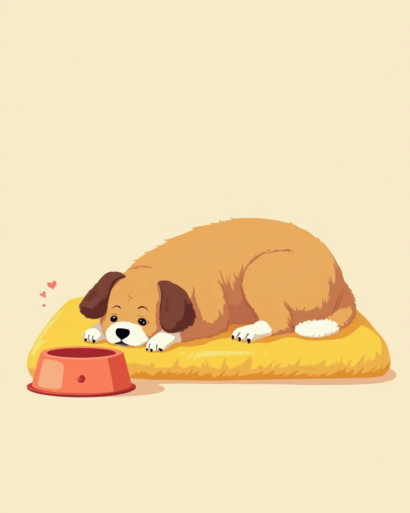 기운 없이 누워 있는 암컷 강아지 옆에 물그릇이 놓여 있는 모습