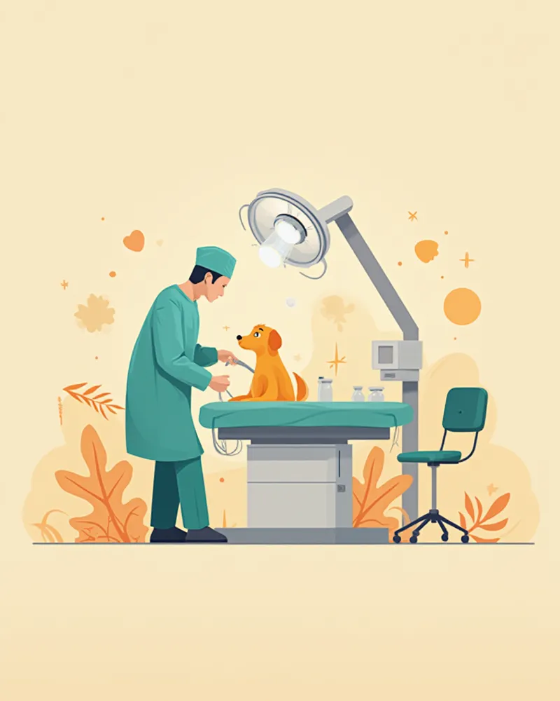 수술실에서 수의사가 강아지 난소자궁적출술을 진행하고 있는 모습