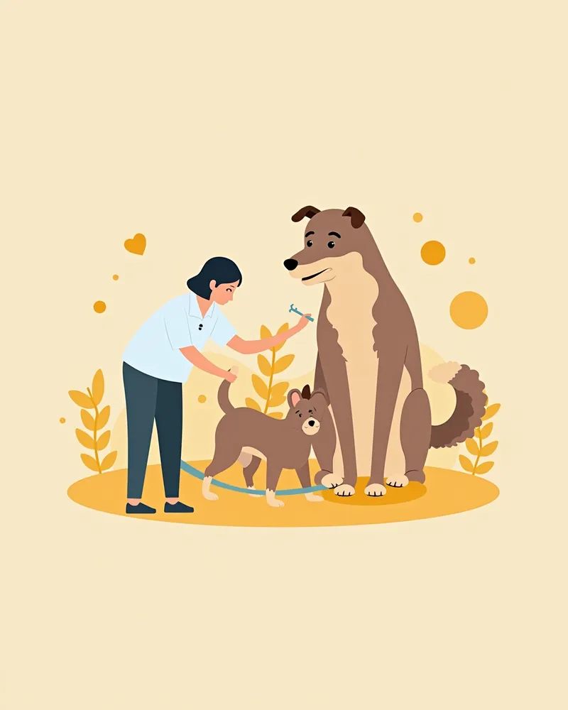 보호자가 방사선 치료 부위 근처 털을 부드럽게 빗고 있는 모습