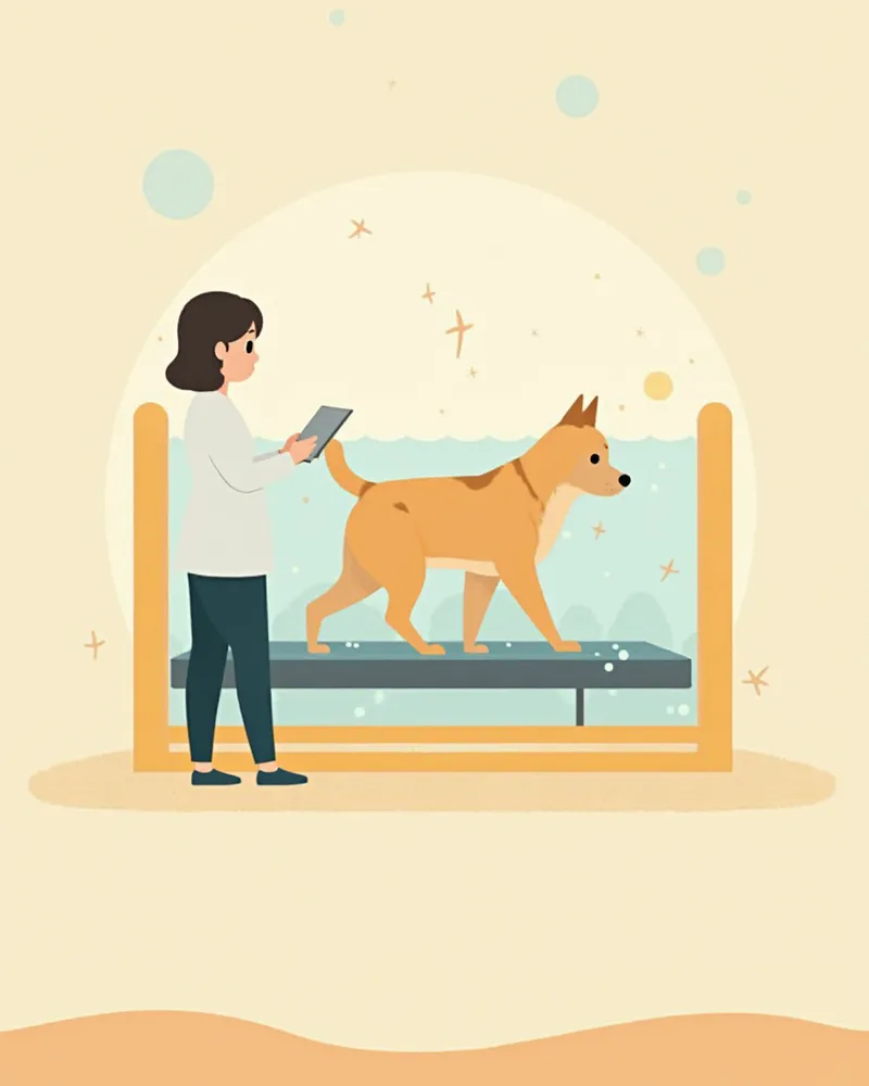 수중 트레드밀에서 걷는 강아지