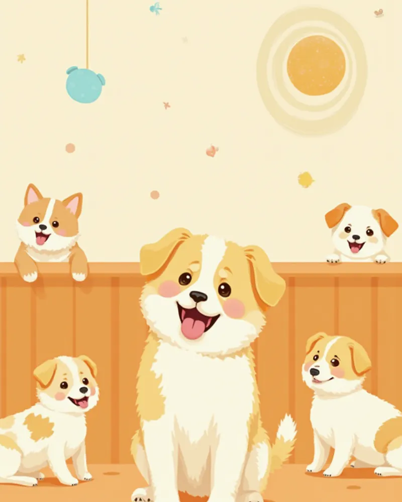 반려견 유치원에서 다른 강아지들과 어울리며 노는 강아지