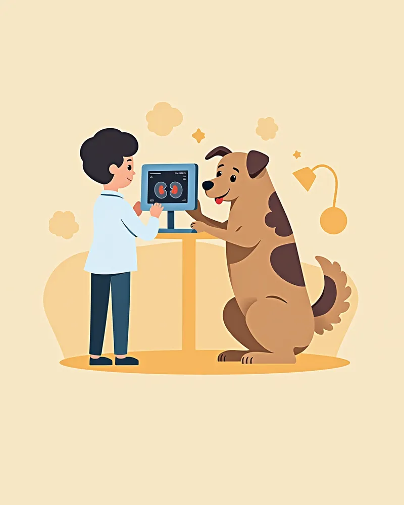 강아지 신장을 초음파로 검사하는 수의사의 모습