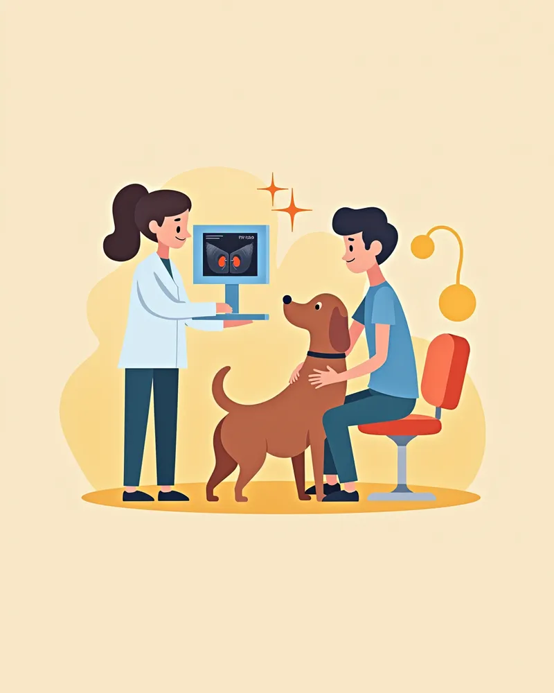 강아지의 신장을 초음파로 검사하는 장면
