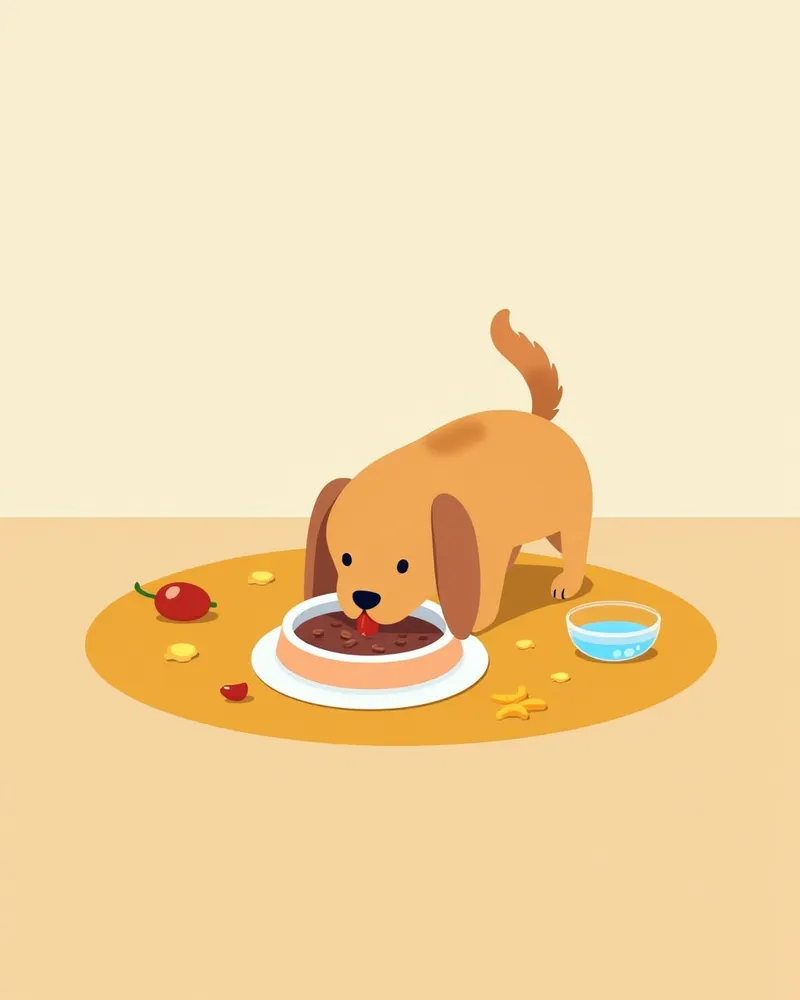 강아지 신장 종양 관리를 위한 특수 사료와 물 제공 장면