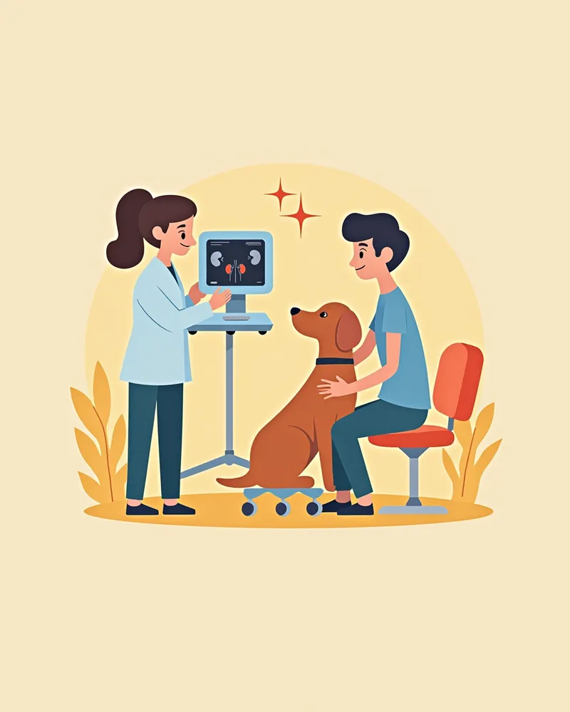 강아지의 신장을 초음파로 검사하는 모습
