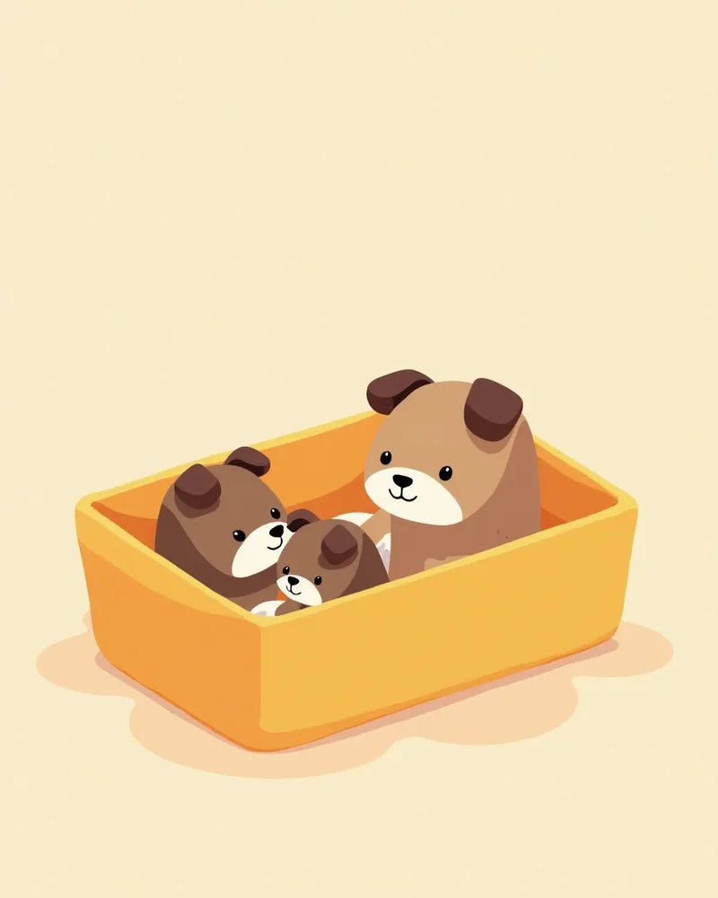 강아지가 새끼들을 품에 안고 있는 안정된 환경
