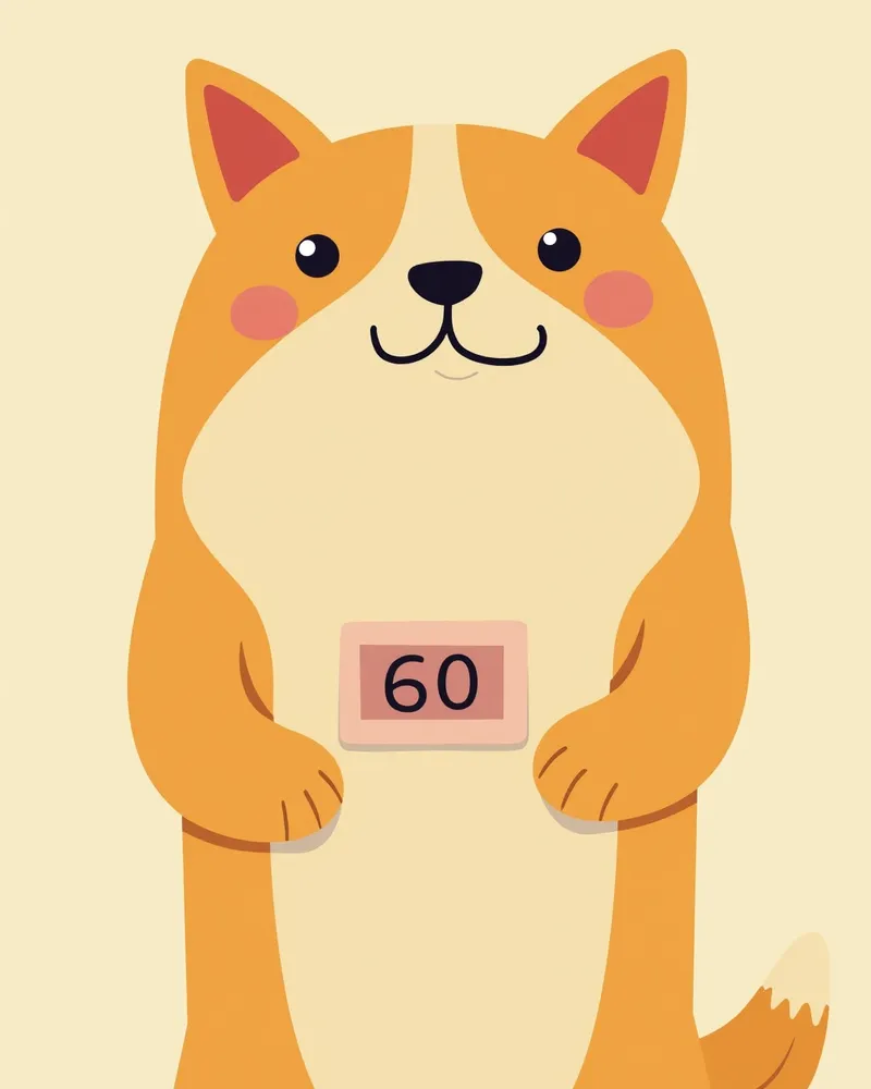 강아지 가슴 위에 60초 타이머가 있는 근접 촬영
