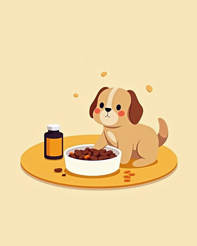 강아지의 눈 건강을 위한 영양제와 사료를 함께 보여주는 이미지