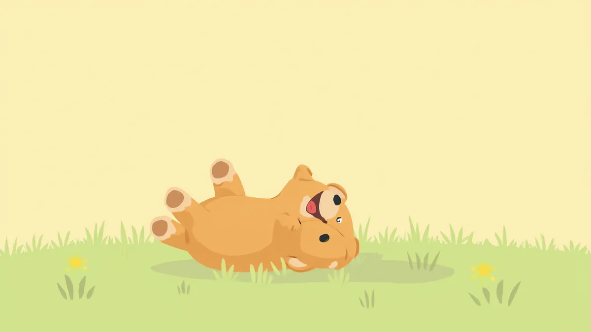 풀밭에서 등을 비비며 뒹구는 강아지