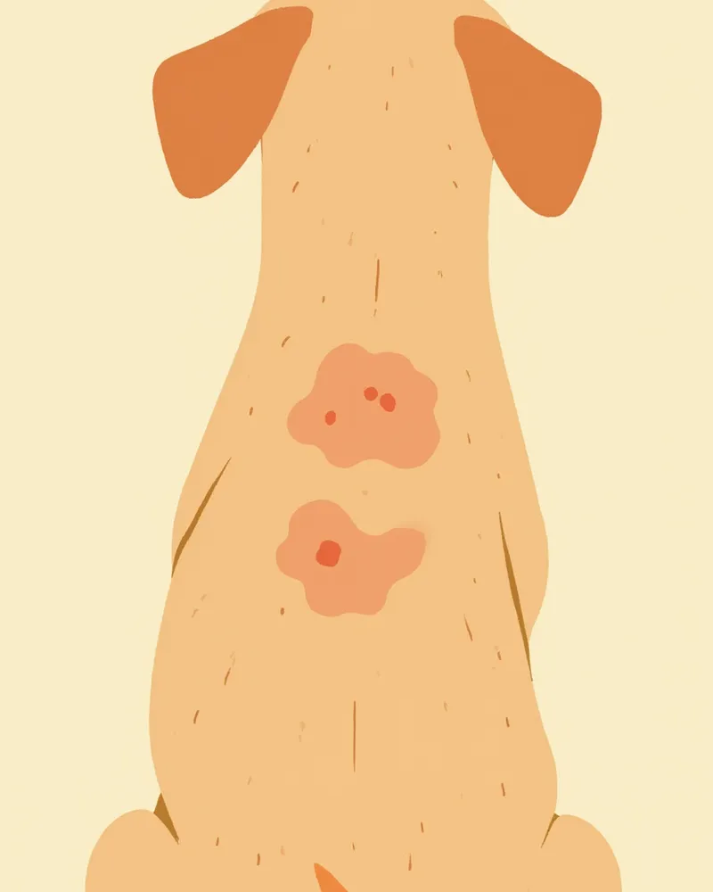 피부 이상 신호가 나타난 강아지 등 피부