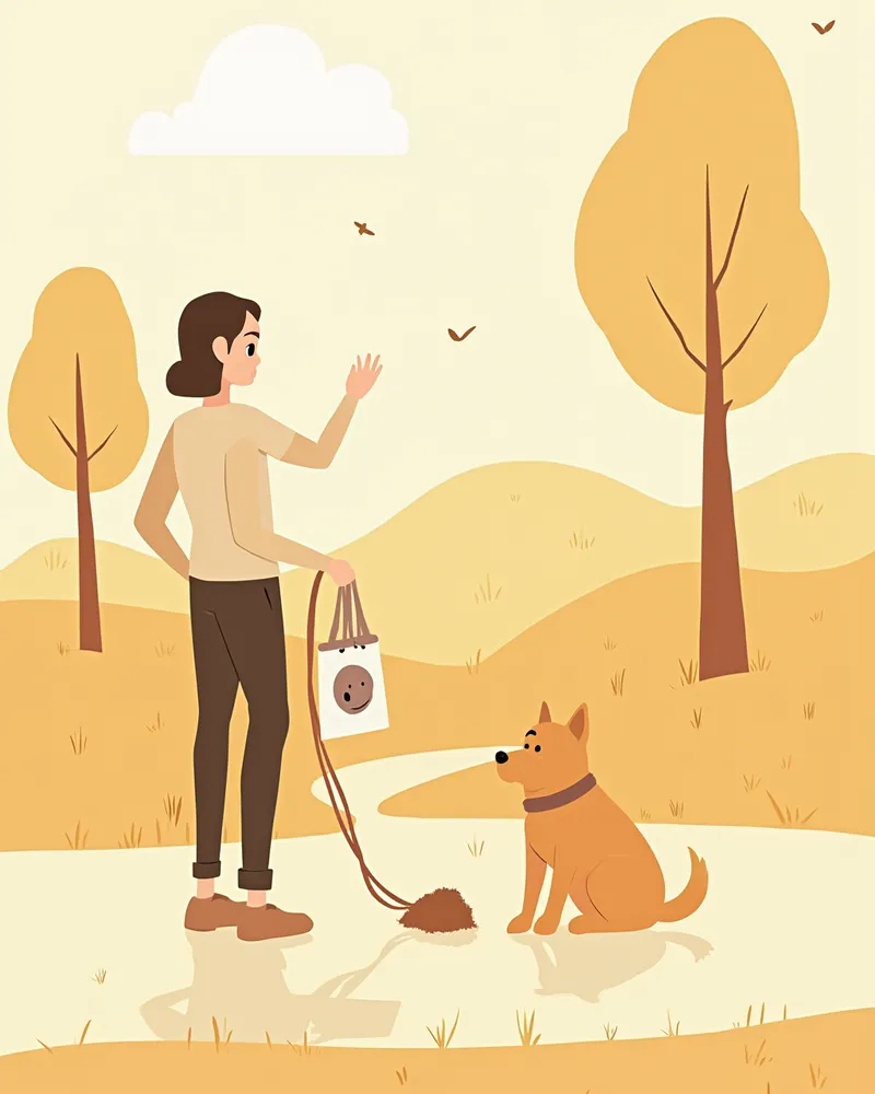산책 중 강아지 대변을 수거하는 보호자