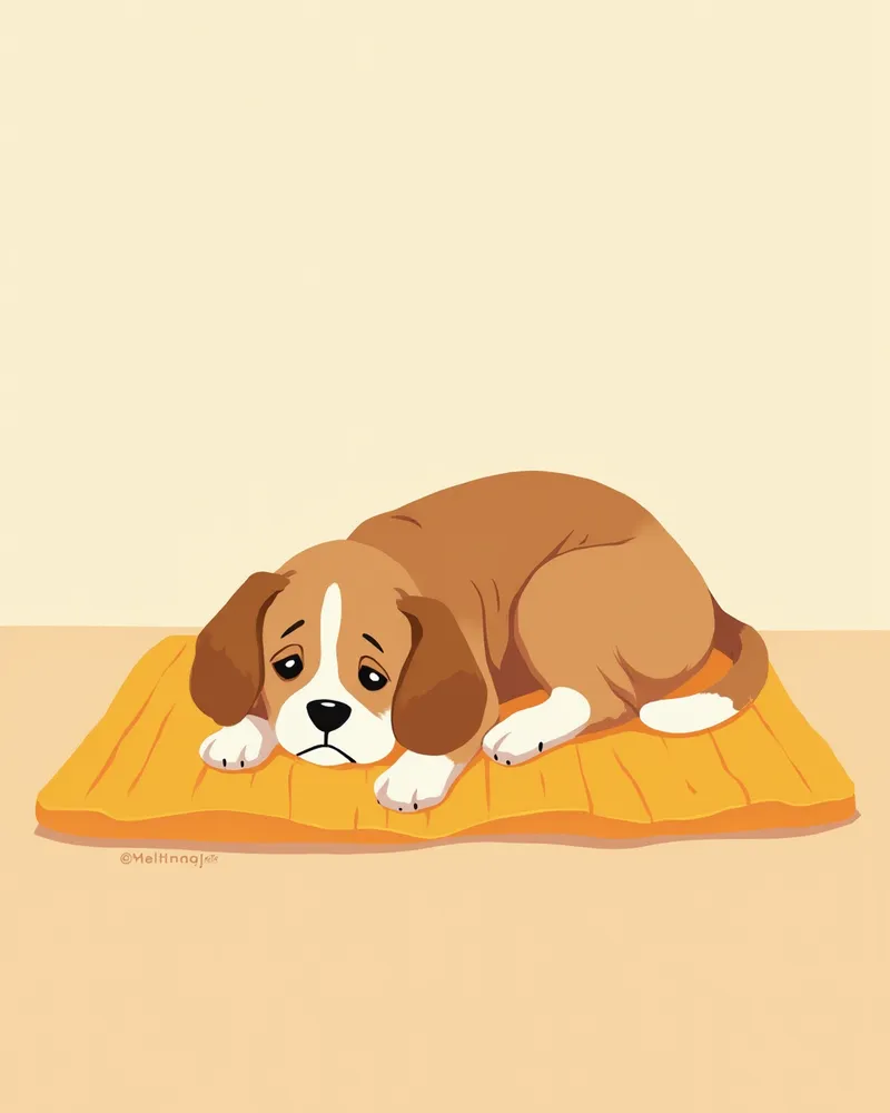 등을 굽히고 움츠린 자세로 쉬고 있는 비글